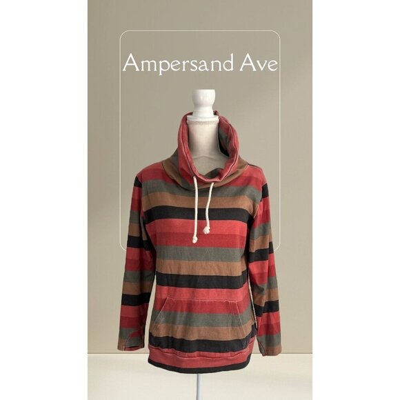 Ampersand Ave Striped Funnel Neck Pullover With Kangaroo Pocket XS - Picture 1 of 10